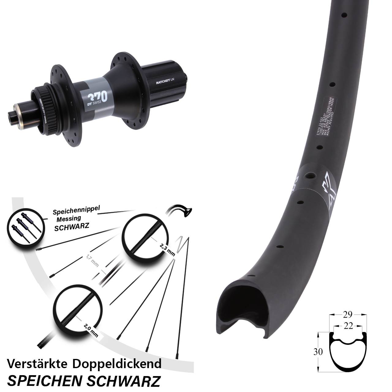 KX-RC Gravel Carbon DT Swiss 370 29 Zoll Hinterrad Centerlock für Schnellspanner 8-12 fach