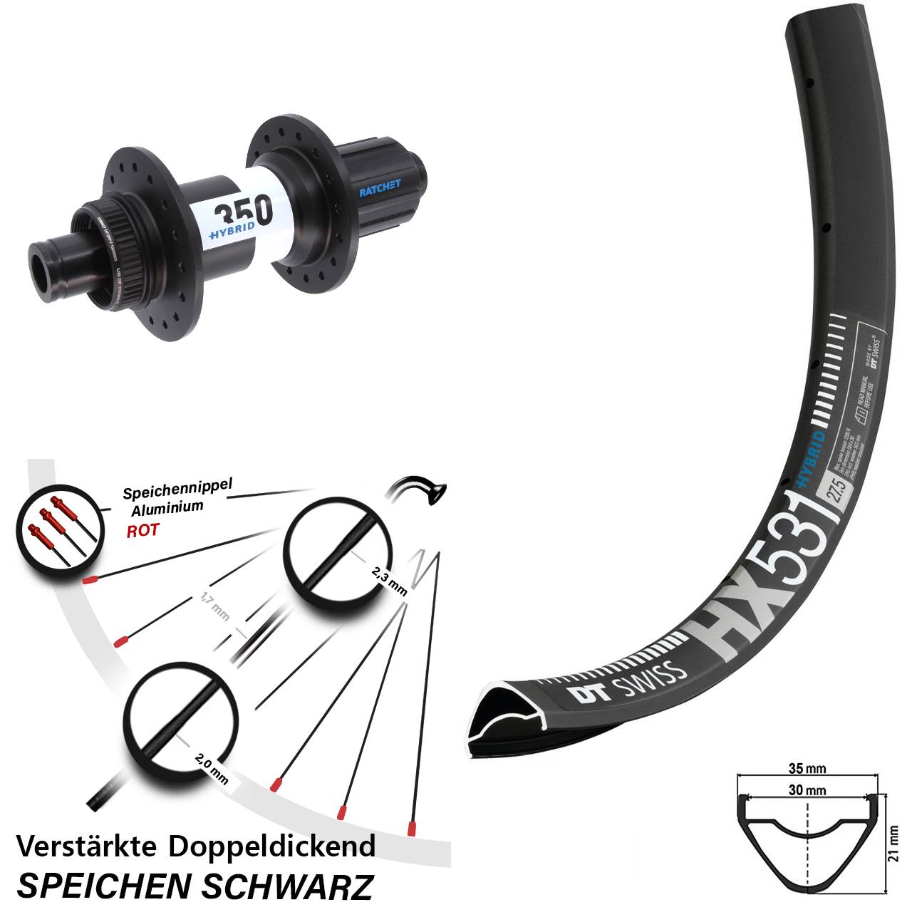 Boost Disc Hinterrad 12x148 29 Zoll HX531 DT Swiss Hybrid 350 8-11 fach