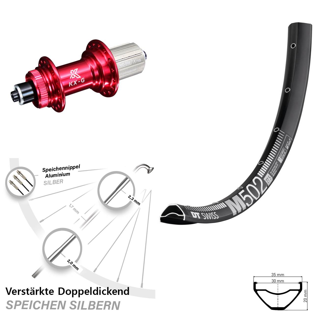 Disc Laufrad QR 29 Zoll DT Swiss M 502 KX-G rot 8-12 fach HG