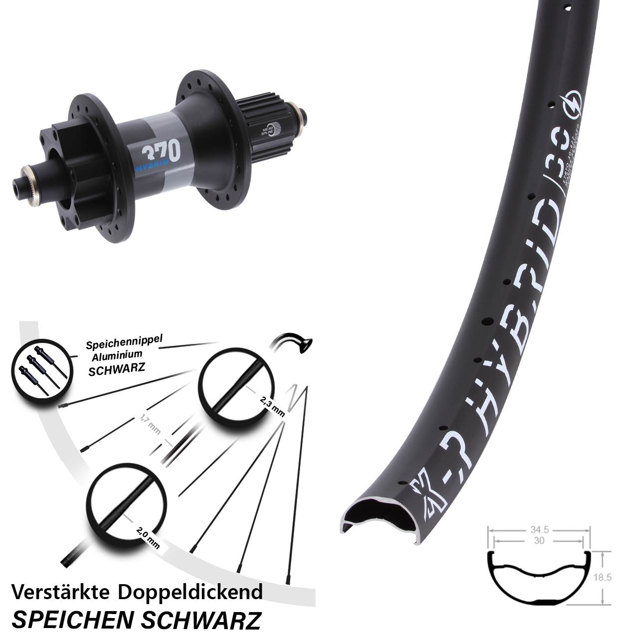KX-R Hybrid 30 DT Swiss 370 29 Zoll Disc Hinterrad für Schnellspanner Micro Spline