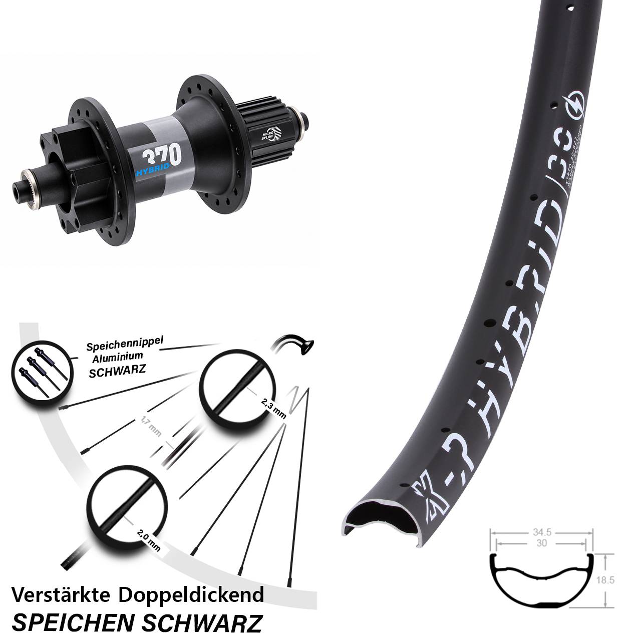 KX-R Hybrid 30 DT Swiss 370 29 Zoll Disc Hinterrad für Schnellspanner Micro Spline
