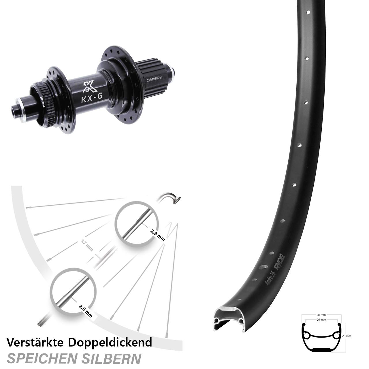 Centerlock Hinterrad QR 28-29 Zoll Ryde Andra 25 KX-GS verstärkt Micro Spline