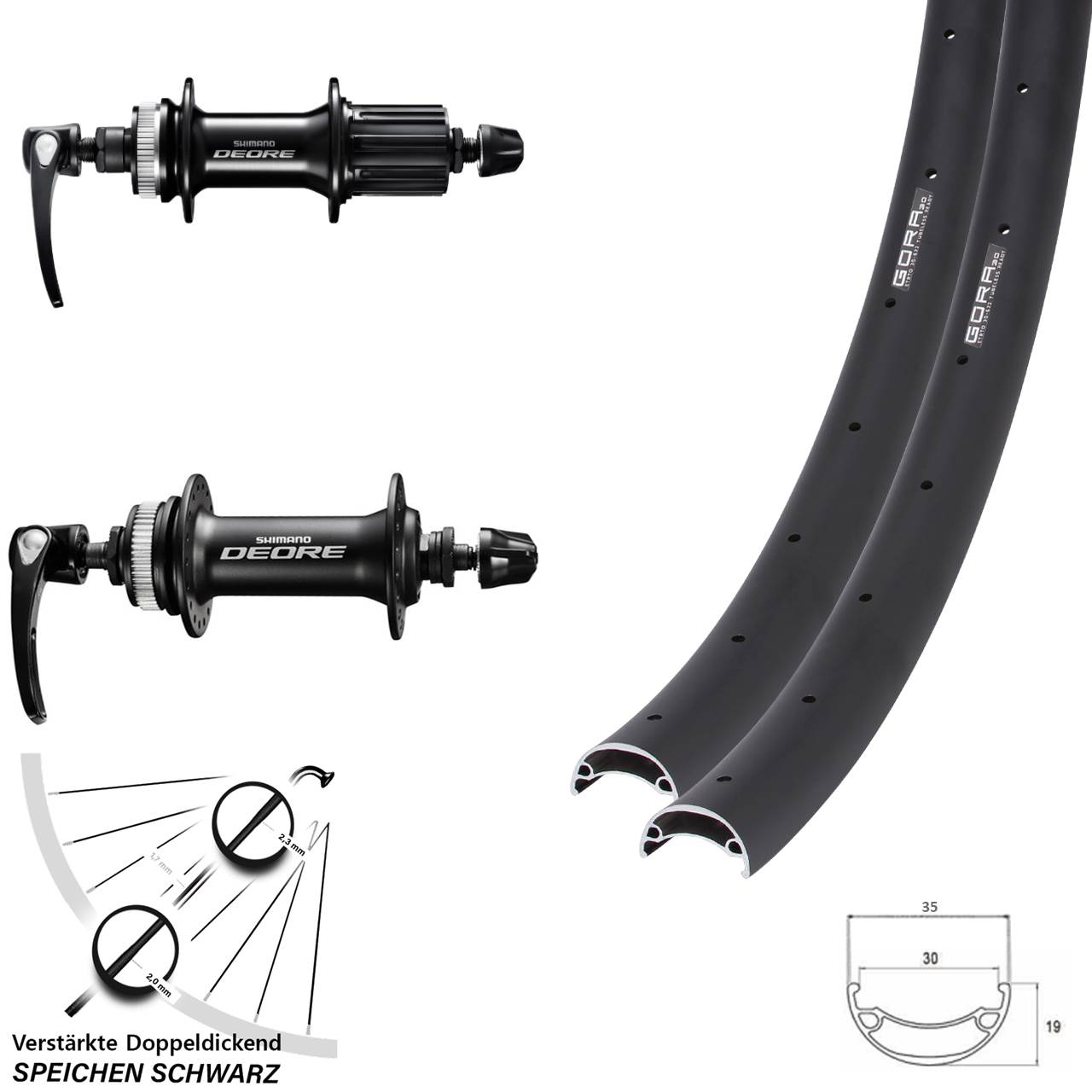 26 Zoll Gora 30 Shimano Deore Disc Laufradsatz für Schnellspanner 8-11 fach