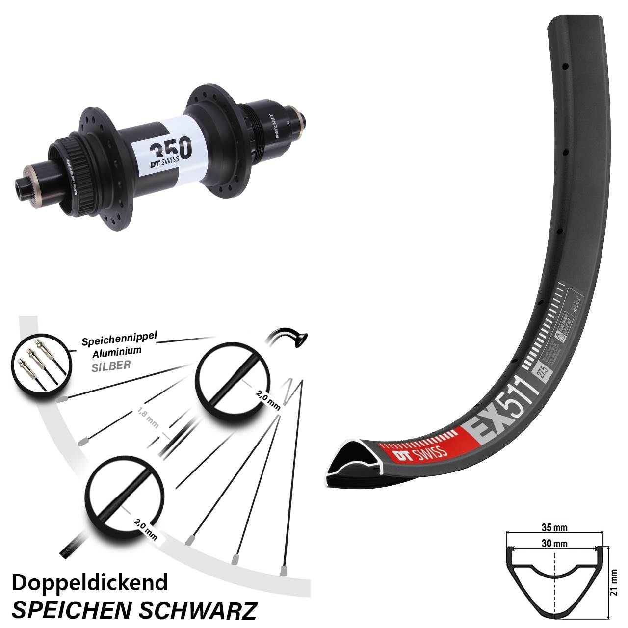 DT Swiss EX 511-350 29 Zoll Hinterrad Centerlock XD QR
