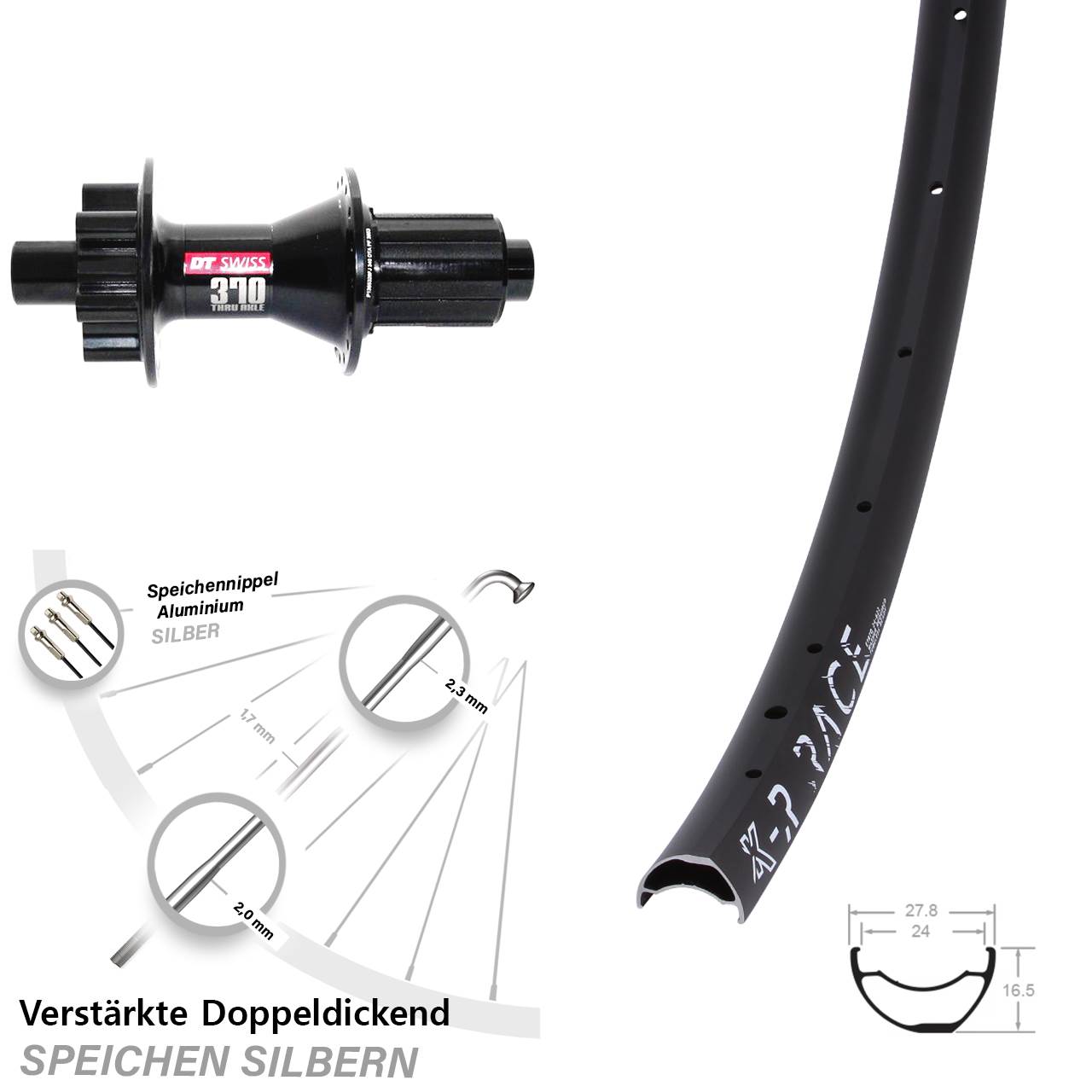 Disc Hinterrad 28-29 Zoll KX-R Race DT Swiss 370 Hybrid 8-11 fach 12x142