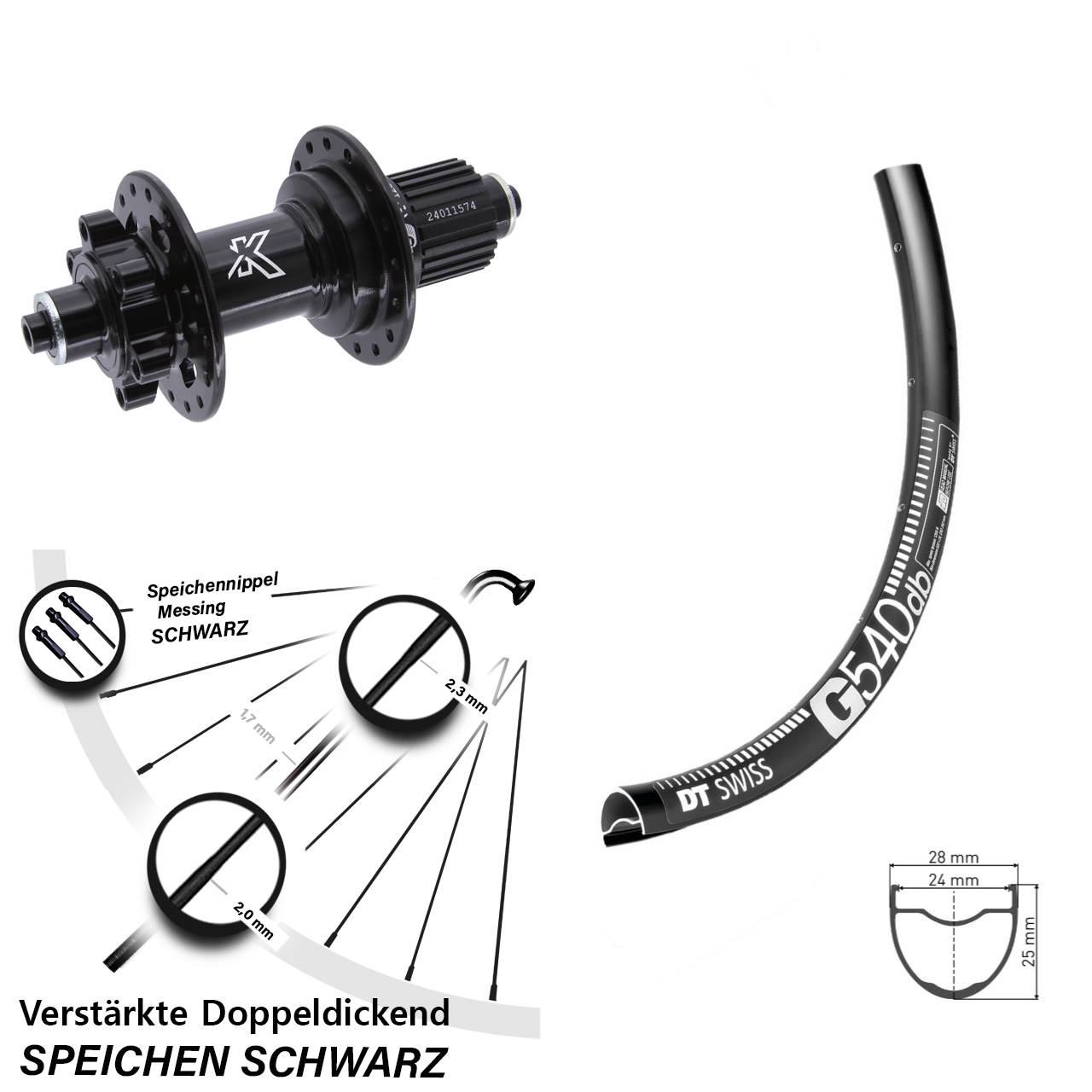 DT Swiss G540 KX-M 28-29 Zoll 6-Loch Hinterrad QR Micro Spline