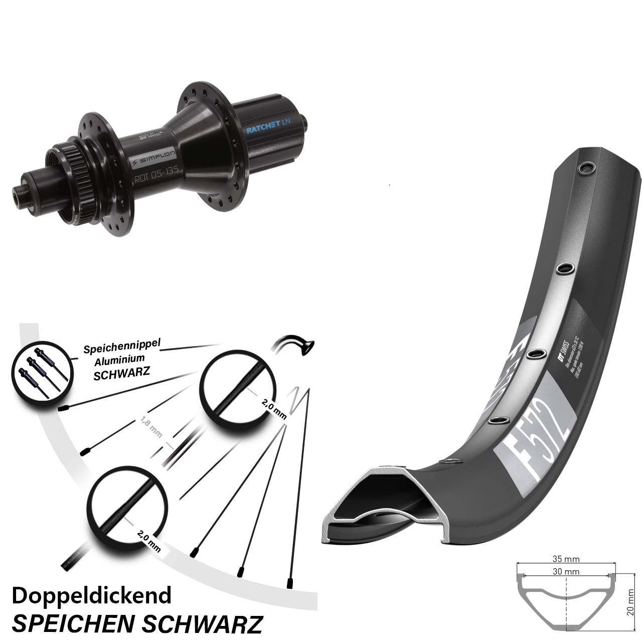 27,5 Zoll Hinterrad DT Swiss F 572-370 Hybrid Centerlock 8-11 fach QR