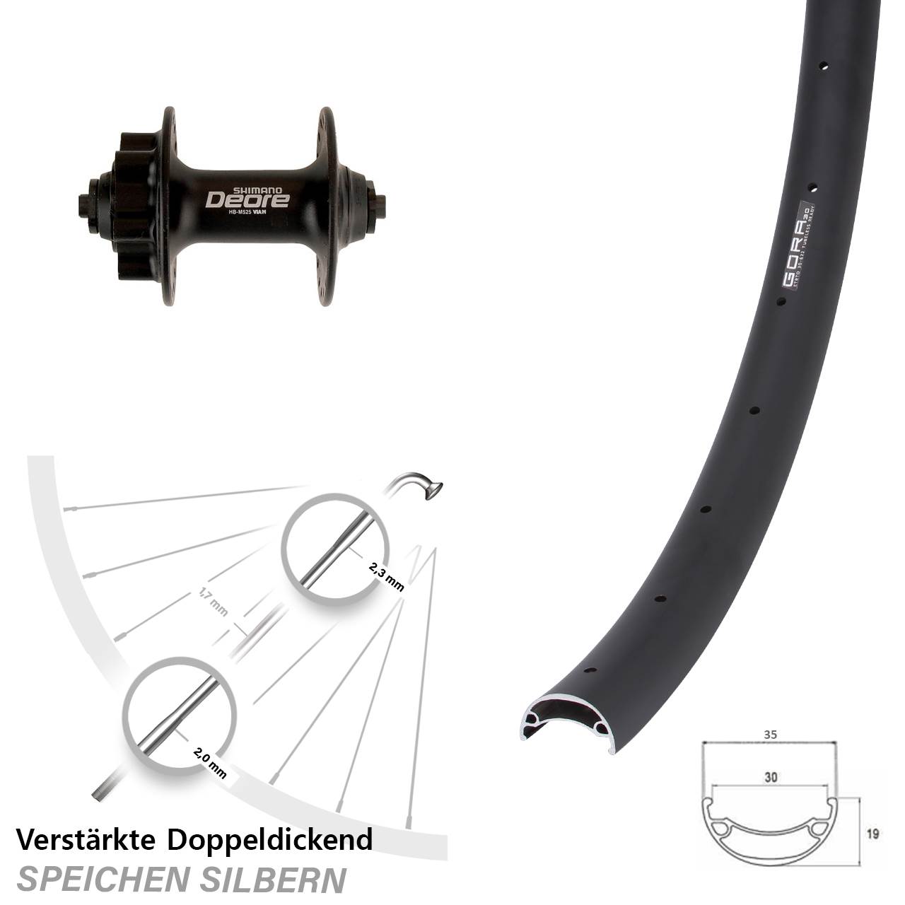 Disc Laufrad 20 Zoll Gora 30 Shimano Deore QR