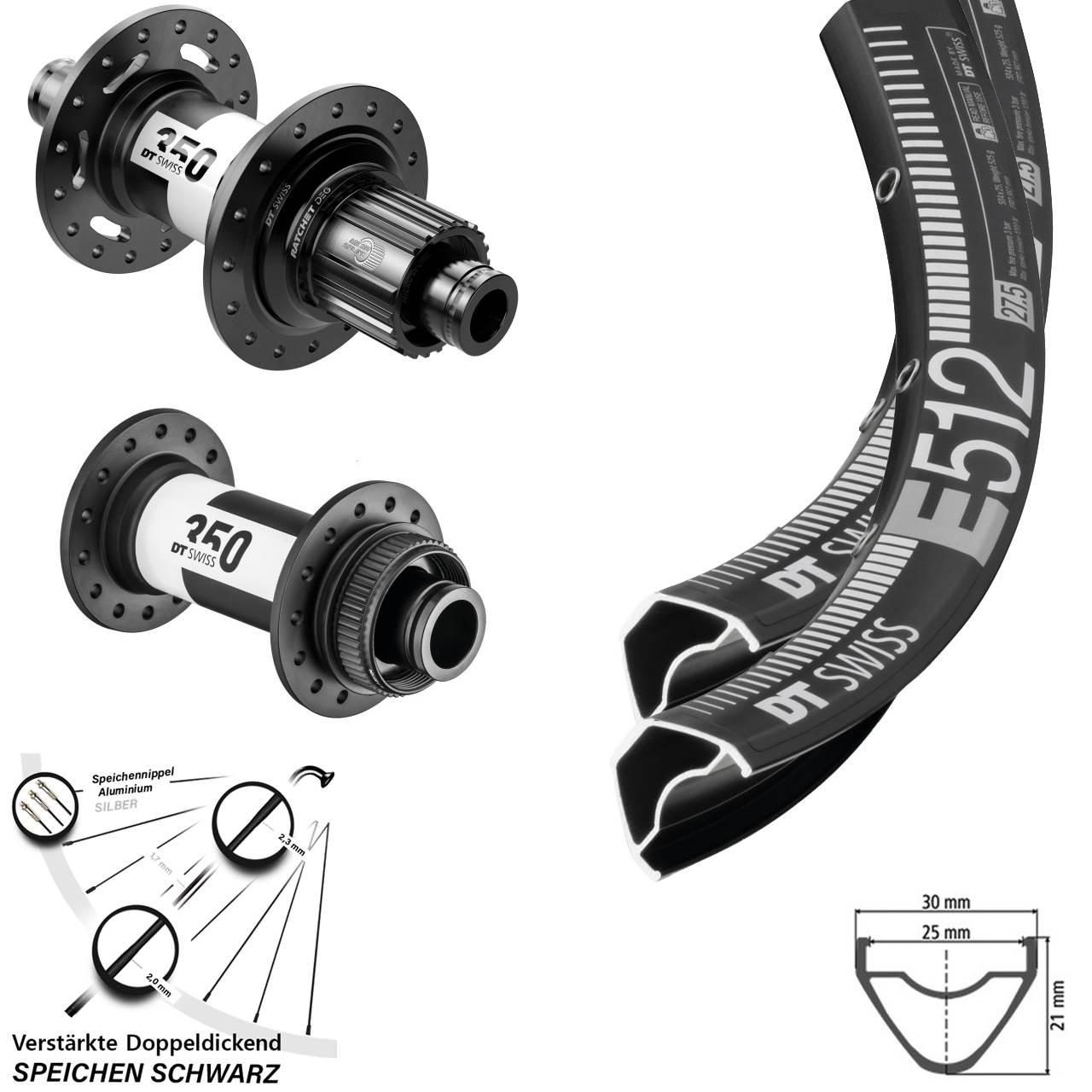 DT Swiss E 512-350 DT Swiss 350 DEG 72 650B Disc Laufrad-Satz Boost Micro Spline