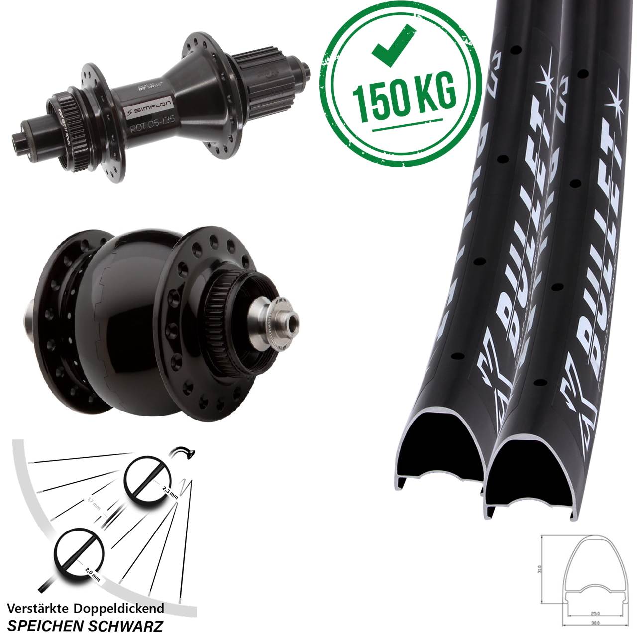 29 Zoll KX Bullet DT Swiss 370 Hybrid SONdelux CL Laufradsatz QR Shimano Micro Spline