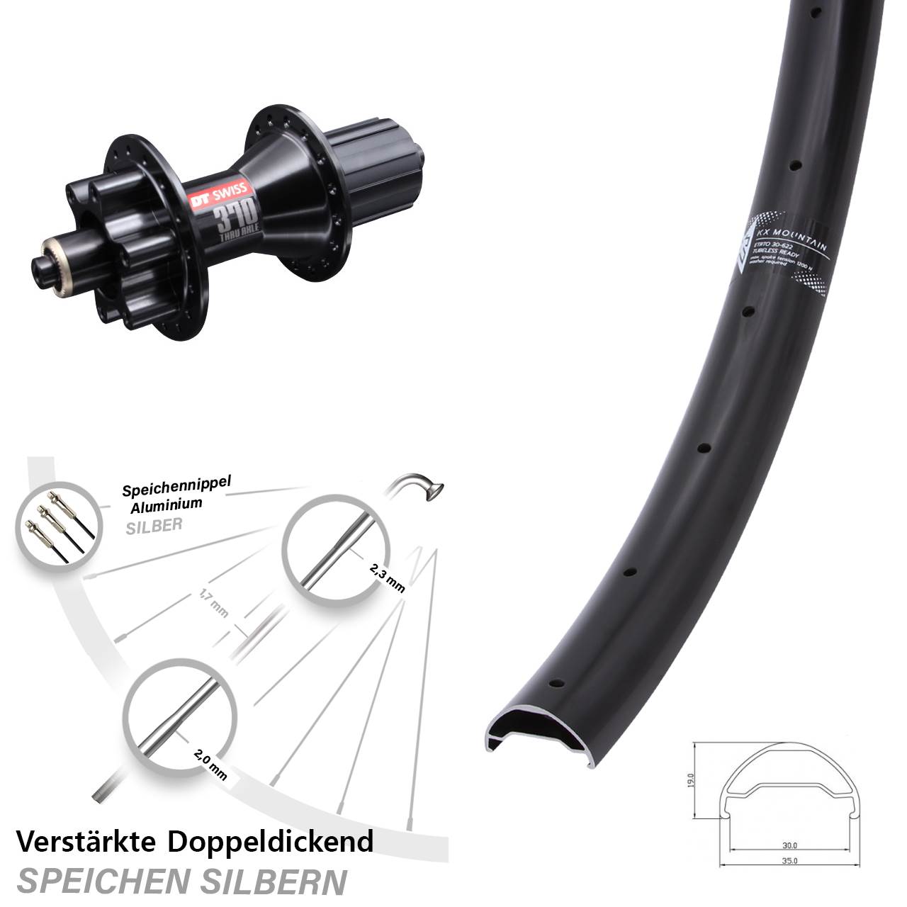 KX Mountain TR DT Swiss 370 29 Zoll Disc Laufrad für Schnellspanner 8-11 fach HG