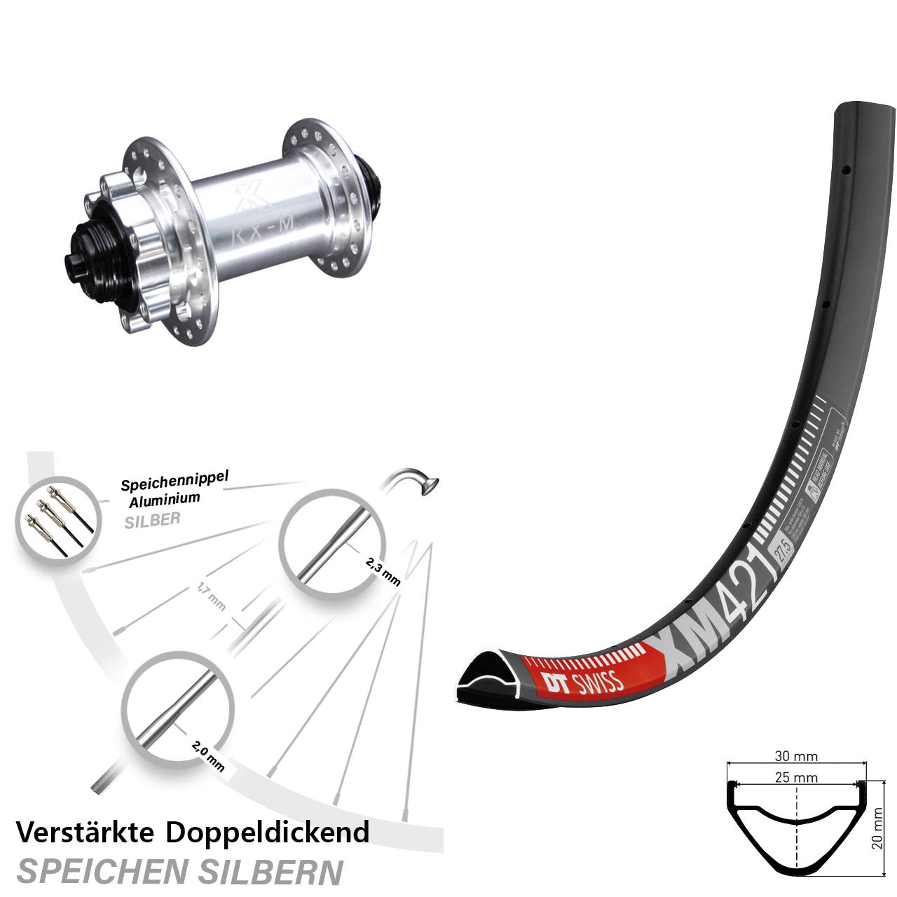 Vorderrad 6-Loch für Schnellspanner 27,5 Zoll DT Swiss XM 421 KX-M