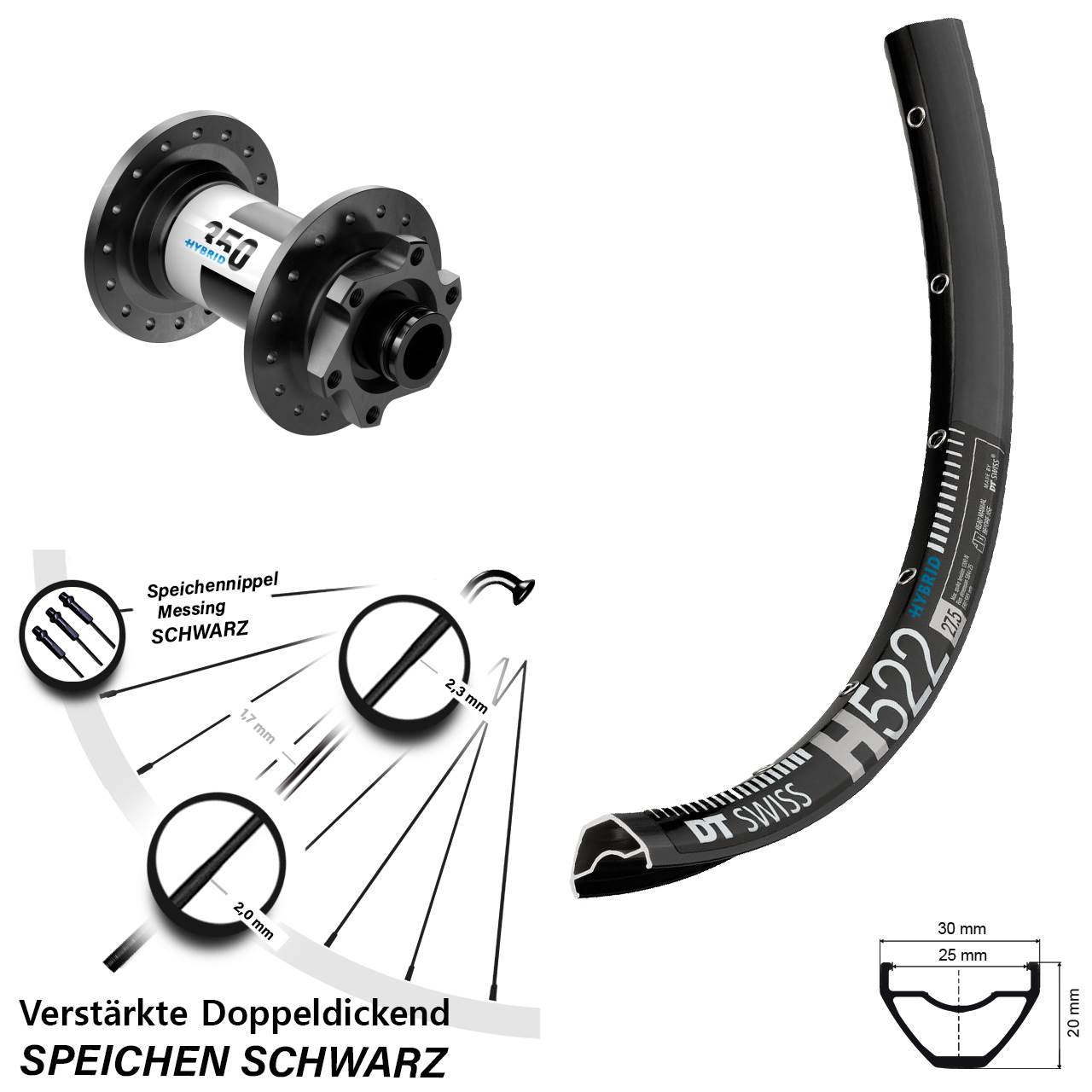 DT Swiss H 522 Hybrid 350 28 Zoll Disc Laufrad für Schnellspanner