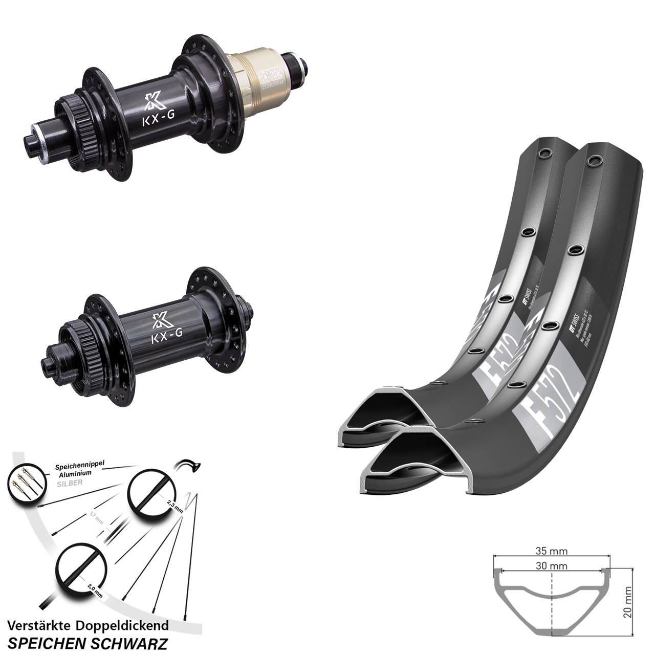 29 Zoll DT Swiss F 572 KX-G Disc Laufrad-Satz für Schnellspanner SRAM XDR
