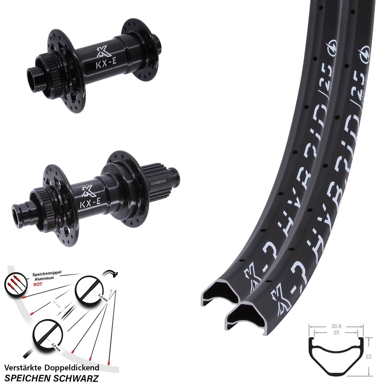 29 Zoll KXR-E Hybrid 25 Heavy Duty Laufrad-Satz 15x110 12x148 Micro Spline