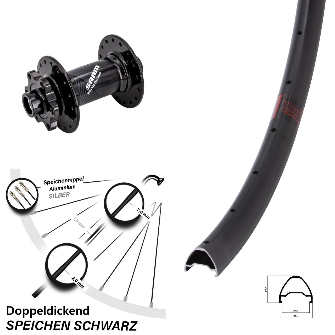 KX Clue Sram 716 27,5 Zoll Disc Laufrad 15x110 Boost