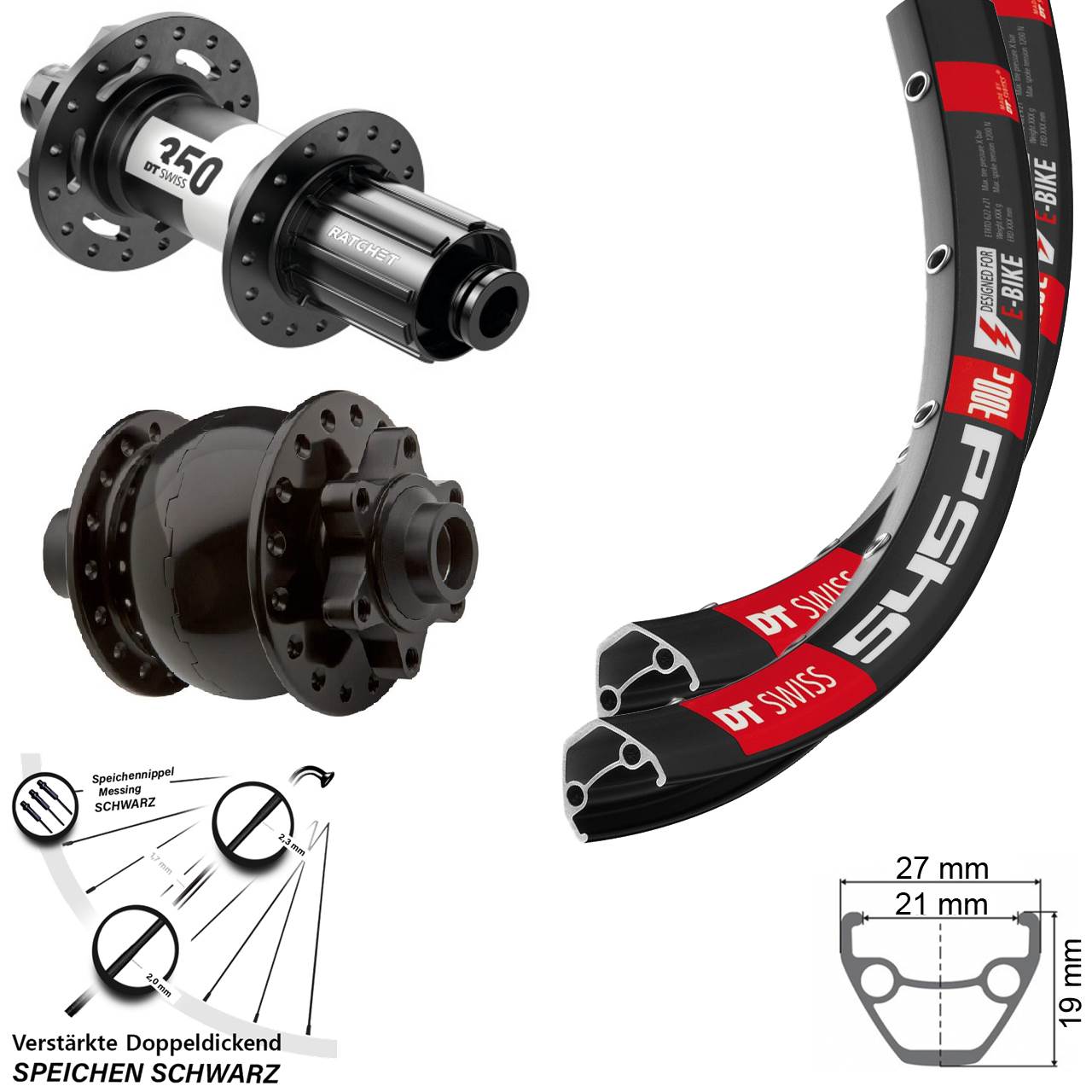 28-29 Zoll DT Swiss 545d-350 SON 28 Disc Laufrad-Satz 15x100 12x142 8-11 fach HG