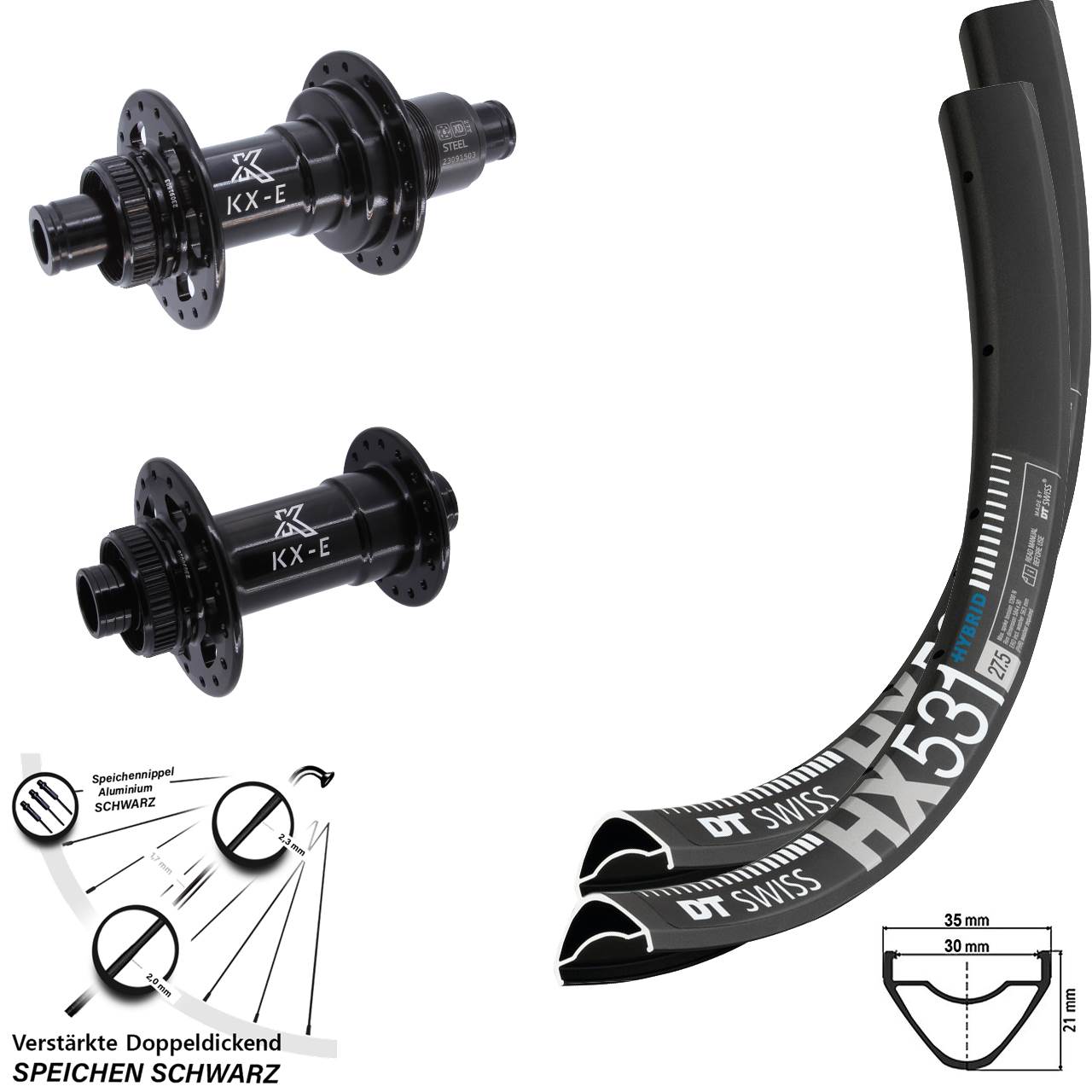Laufradsatz 29 Zoll DT Swiss HX 531 4-fach gelagert KX-E Heavy Duty SRAM XD 15x110 12x148