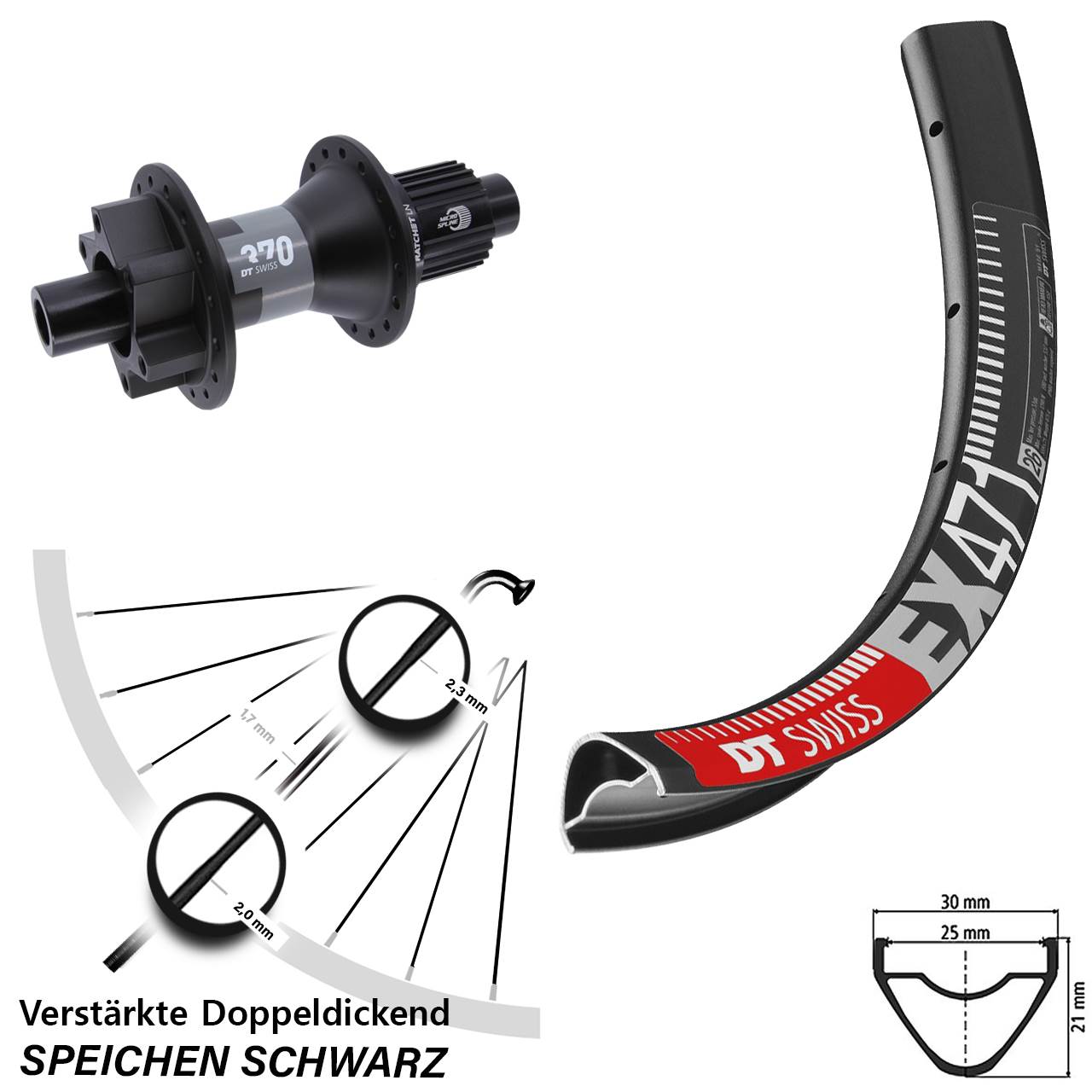 6-Loch Hinterrad 26 Zoll DT Swiss EX471-370 Micro Spline 12x142
