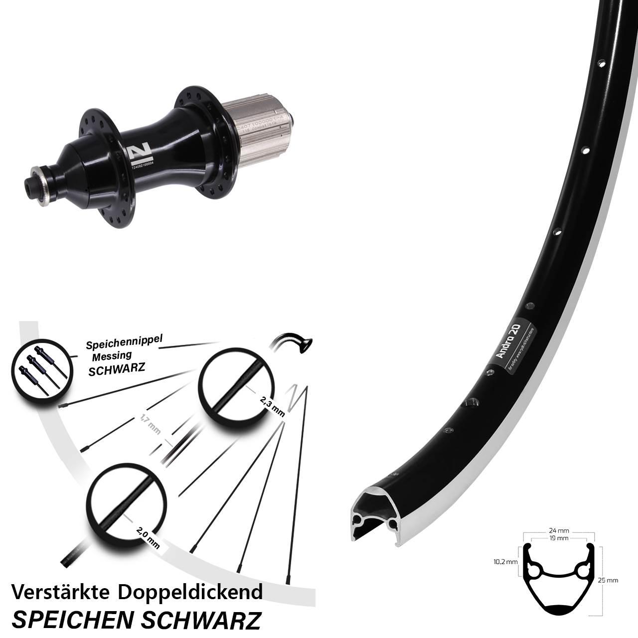 28 Zoll Ryde Andra 20 Novatec F162 Heavy Duty Hinterrad QR 8-12 fach