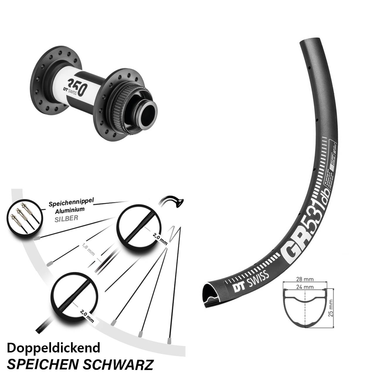 Vorderrad Centerlock 28 Zoll DT Swiss GR 531-350 15x100