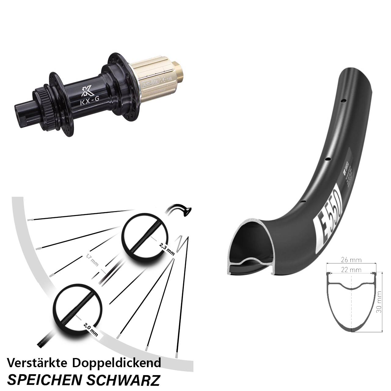 28 Zoll DT Swiss E 550 KX-G Centerlock Hinterrad 12x142 8-12 fach HG