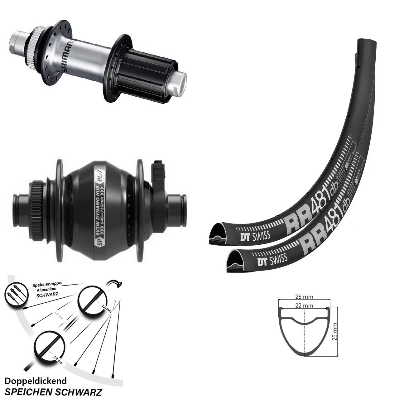 Laufradsatz 28 Zoll DT Swiss RR481 SP PL-7 Shimano GRX 8-12 fach HG 12x100/142