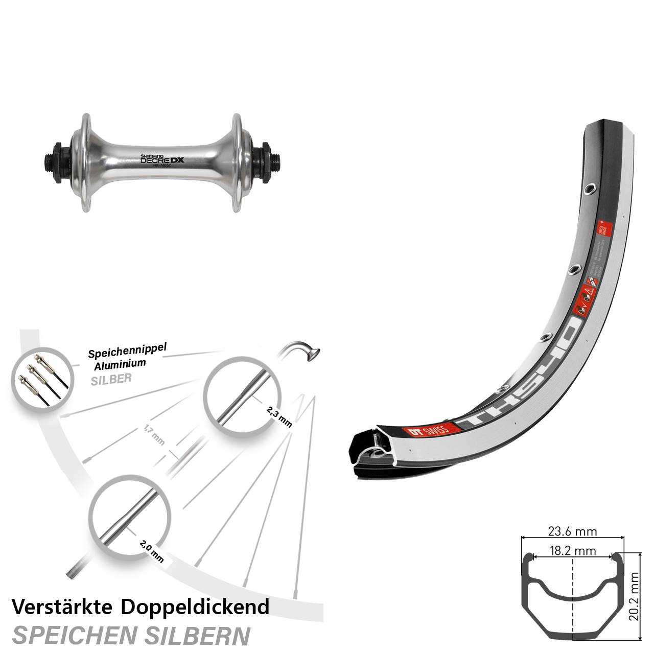 Vorderrad 28 Zoll DT Swiss TK 540 Shimano Deore DX für Schnellspanner