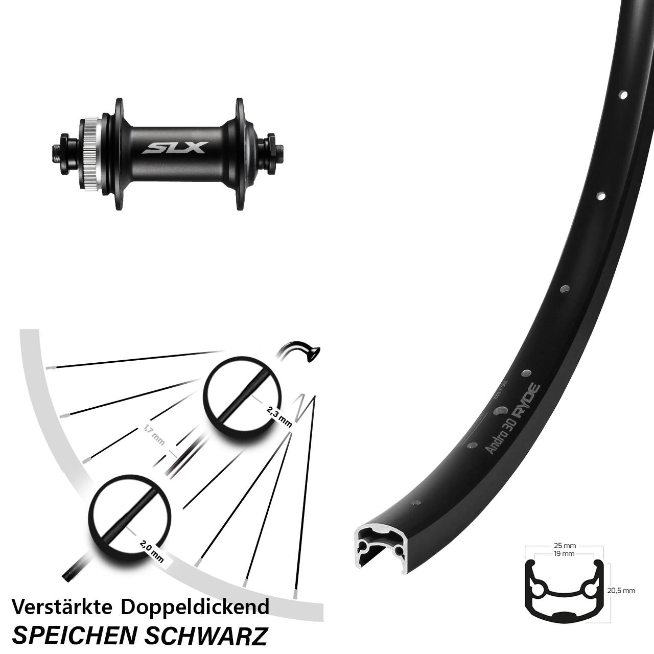 Vorderrad 28 Zoll Ryde Andra 30 Disc Shimano SLX Centerlock QR