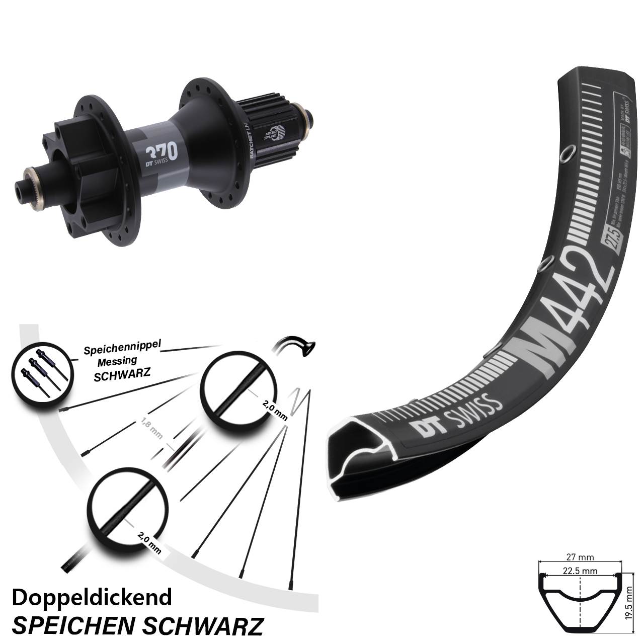 29 Zoll DT Swiss M442-370 Disc Laufrad QR Micro Spline