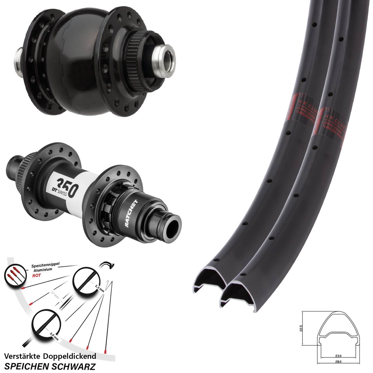 Laufradsatz Centerlock 28-29 Zoll KX Clue DT Swiss 350 Ratchet 36 SON 28 XDR 12x100/142