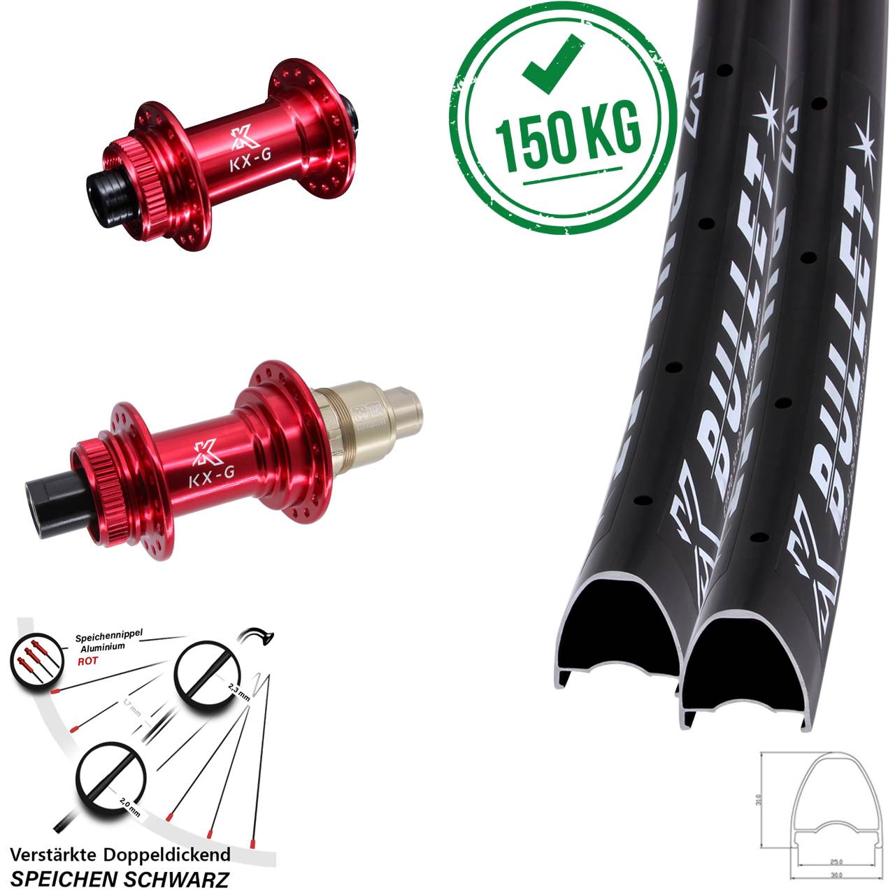 Laufradsatz Centerlock 28 Zoll KX-G Bullet rot SRAM XDR 12x100/142
