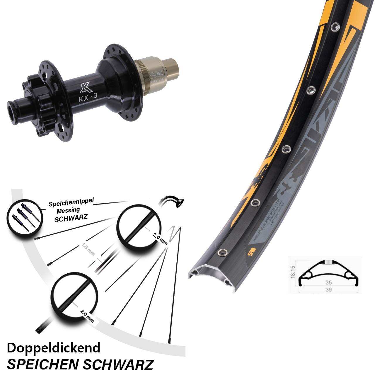 Hinterrad 6-Loch 12x148 27,5 Zoll Rodi TRYP 35 KX-B XD 11-12 fach