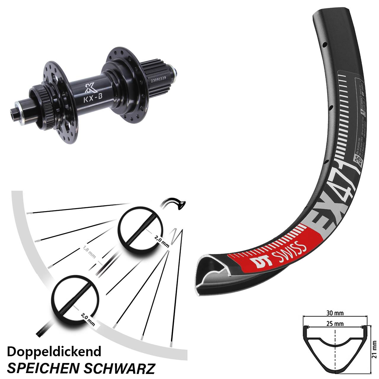 DT Swiss EX471 KX-B 29 Zoll Hinterrad für Schnellspanner Boost Shimano Micro Spline