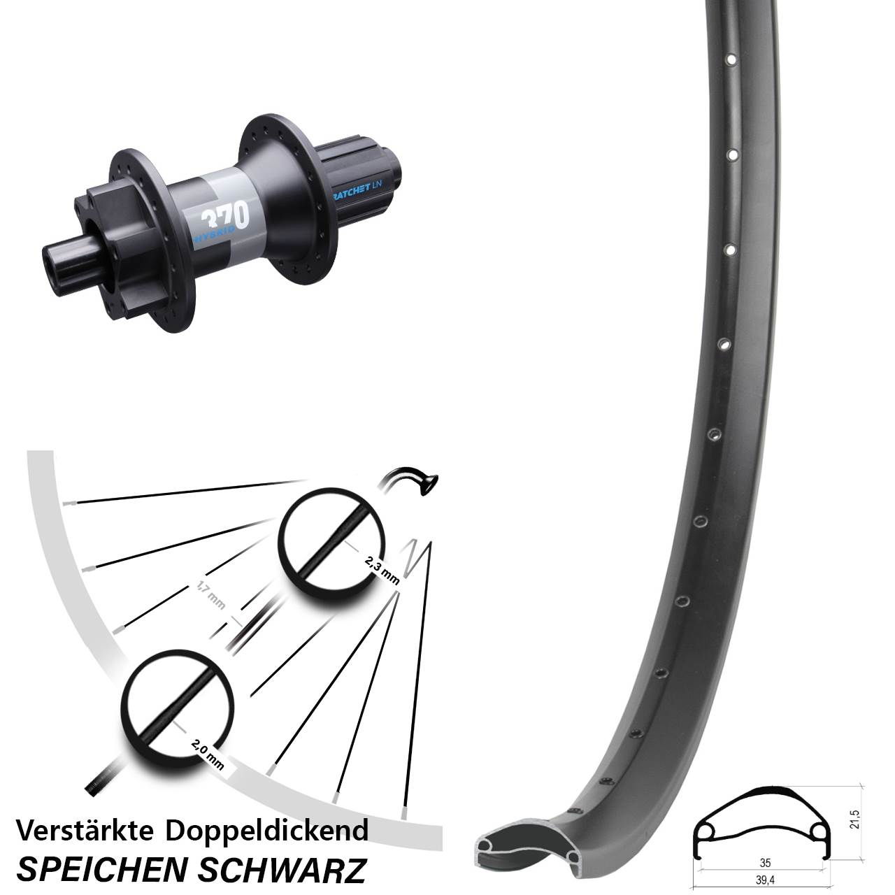 Ambrosio E35 DT Swiss Hybrid 370 27,5 Zoll Disc Hinterrad 12x148 8-11 fach HG