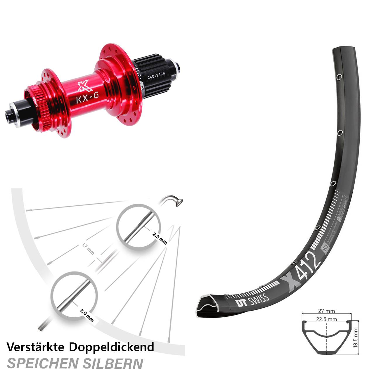 Centerlock Hinterrad 29 Zoll DT Swiss X 412 KX-G rot Micro Spline für Schnellspanner