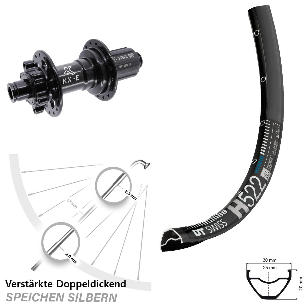 Boost 6-Loch Hinterrad 12x148 28-29 Zoll DT Swiss H522 KX-E Heavy Duty 8-12 fach