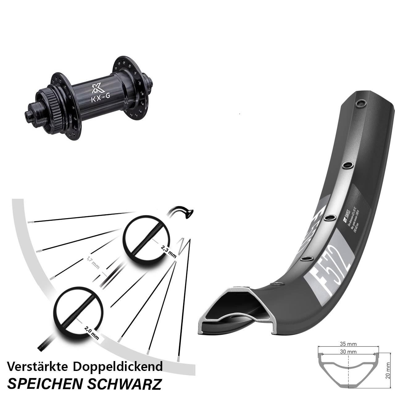 DT Swiss F572 KX-G 29 Zoll Vorderrad Centerlock für Schnellspanner