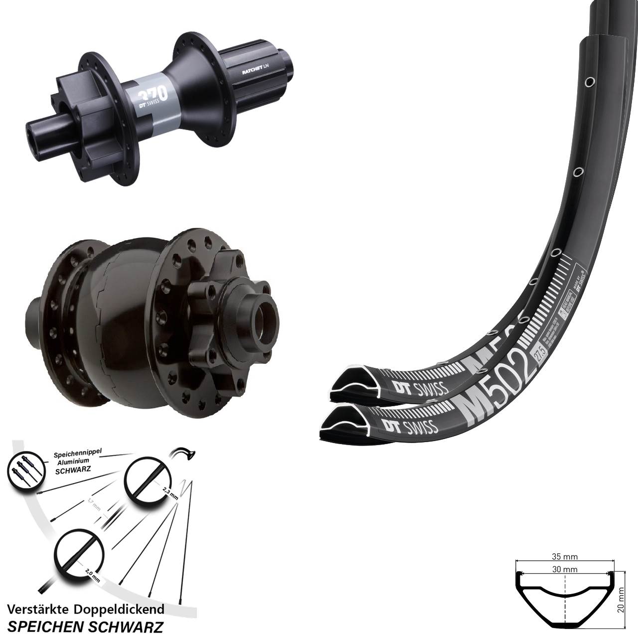 Laufradsatz 6-Loch 27,5 Zoll DT Swiss M 502-370 SON 28 8-11 fach HG 15x100 12x142