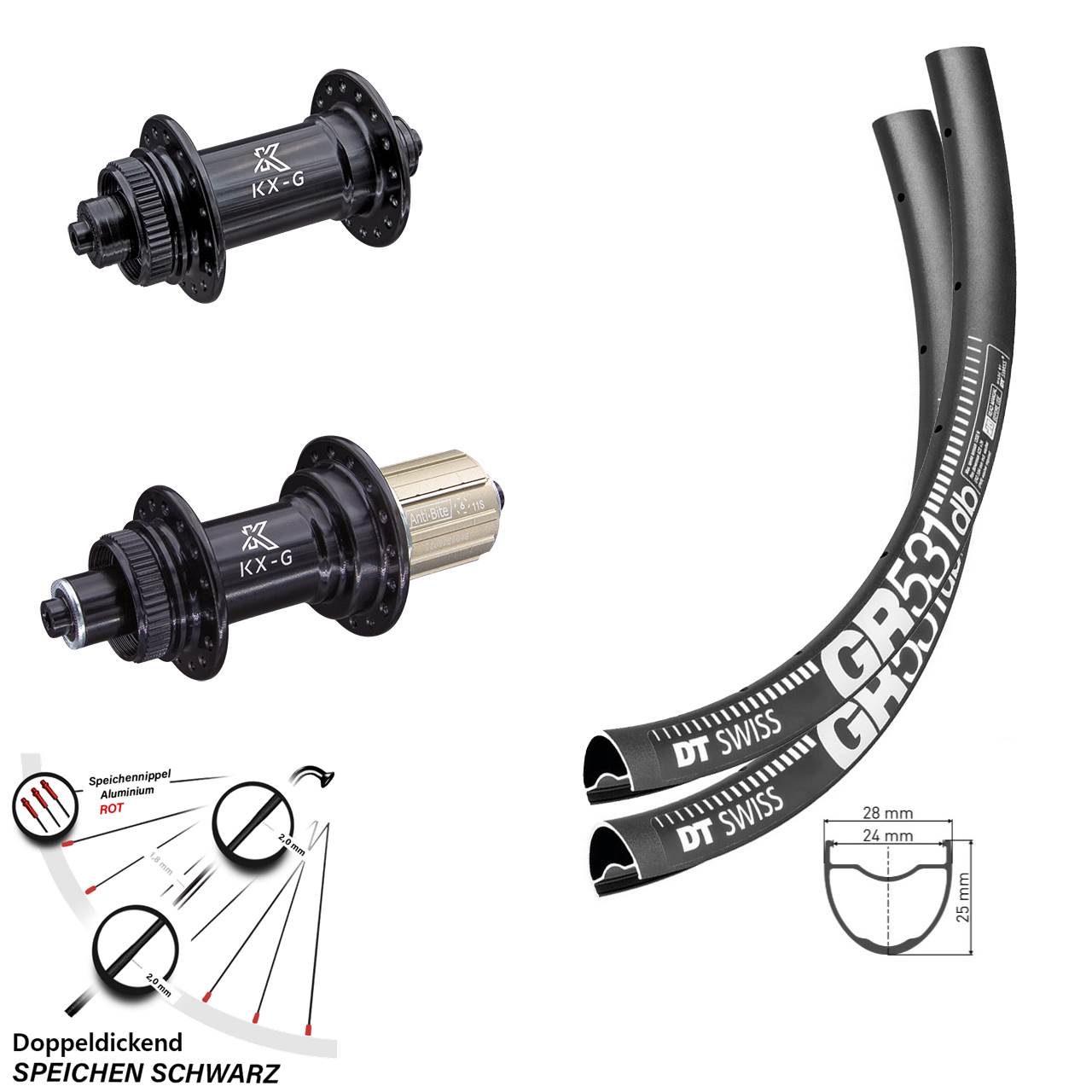 28-29 Zoll Laufradsatz DT Swiss GR 531 DB Disc KX-G Schnellspanner für Shimano 8-11 fach