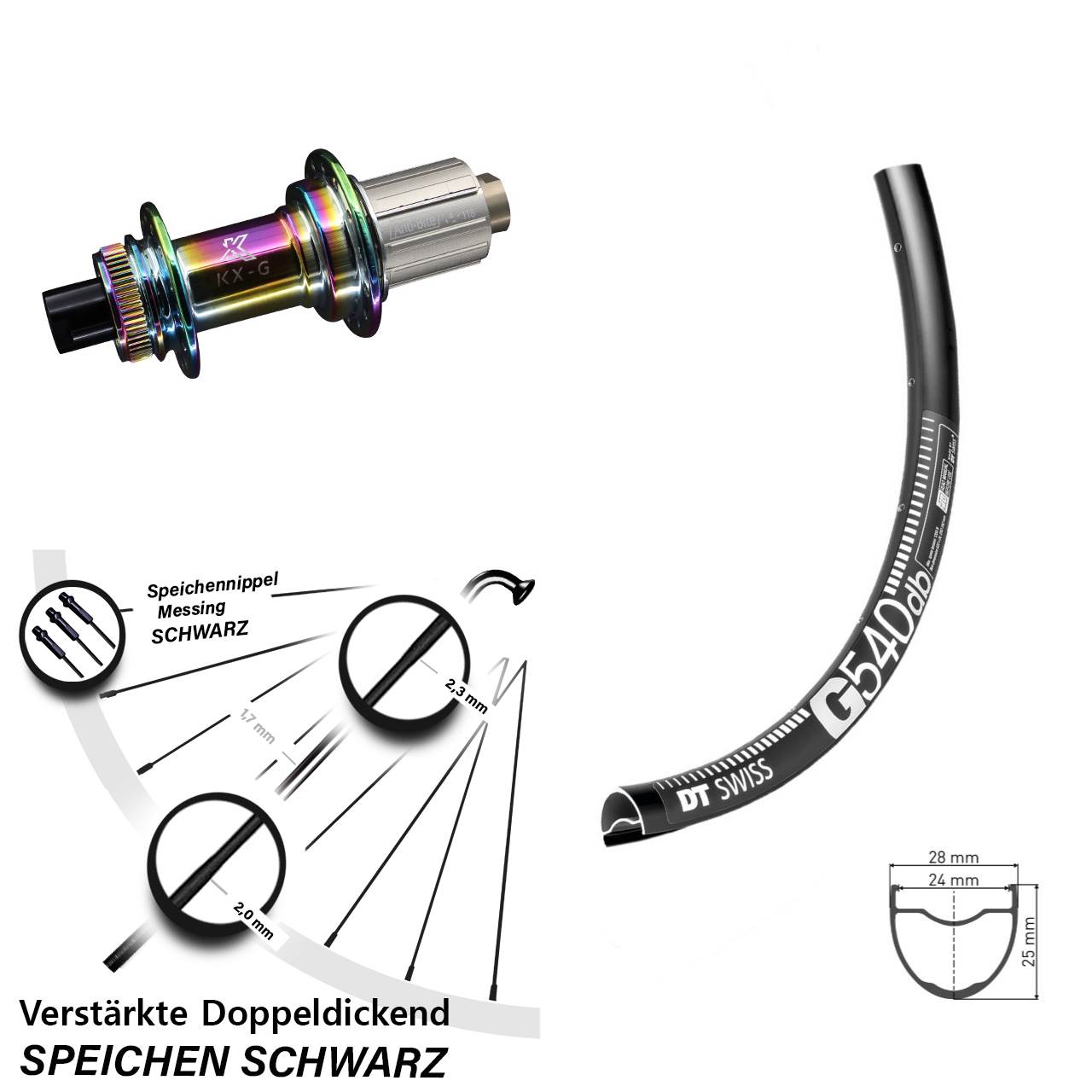 Hinterrad Centerlock 12x142 28-29 Zoll DT Swiss G540 KX-G Oilslick 8-12 fach HG