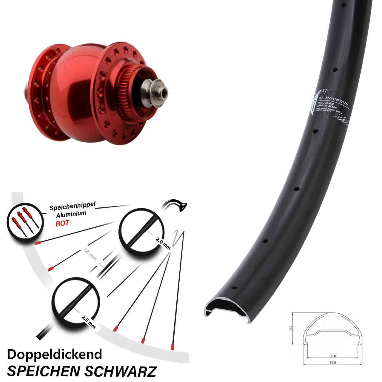 Centerlock Vorderrad mit Dynamo 29 Zoll KX Mountain SON delux rot QR