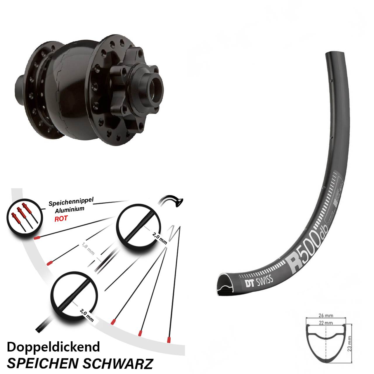 29 Zoll DT Swiss R 500 mit 6-Loch Nabendynamo Son 28-15