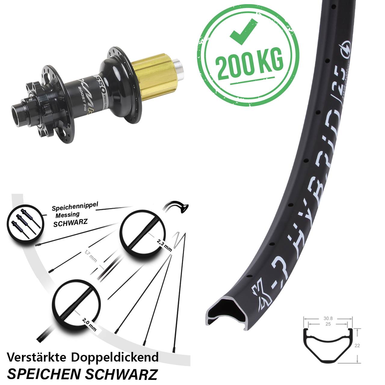 27,5 Zoll KX-R Hybrid 25 Miche XMH 550 Disc Hinterrad 12x148 8-11 fach HG