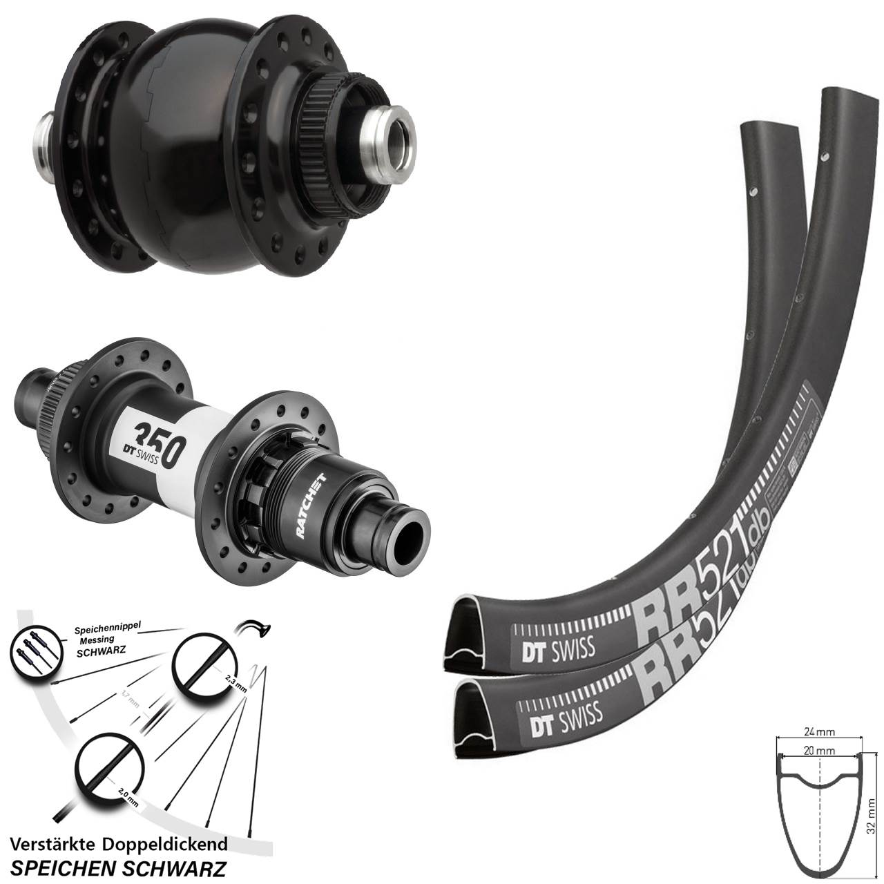 DT Swiss RR 521-350 Road SON 28 Zoll Laufradsatz Centerlock 12x100/142 SRAM XDR