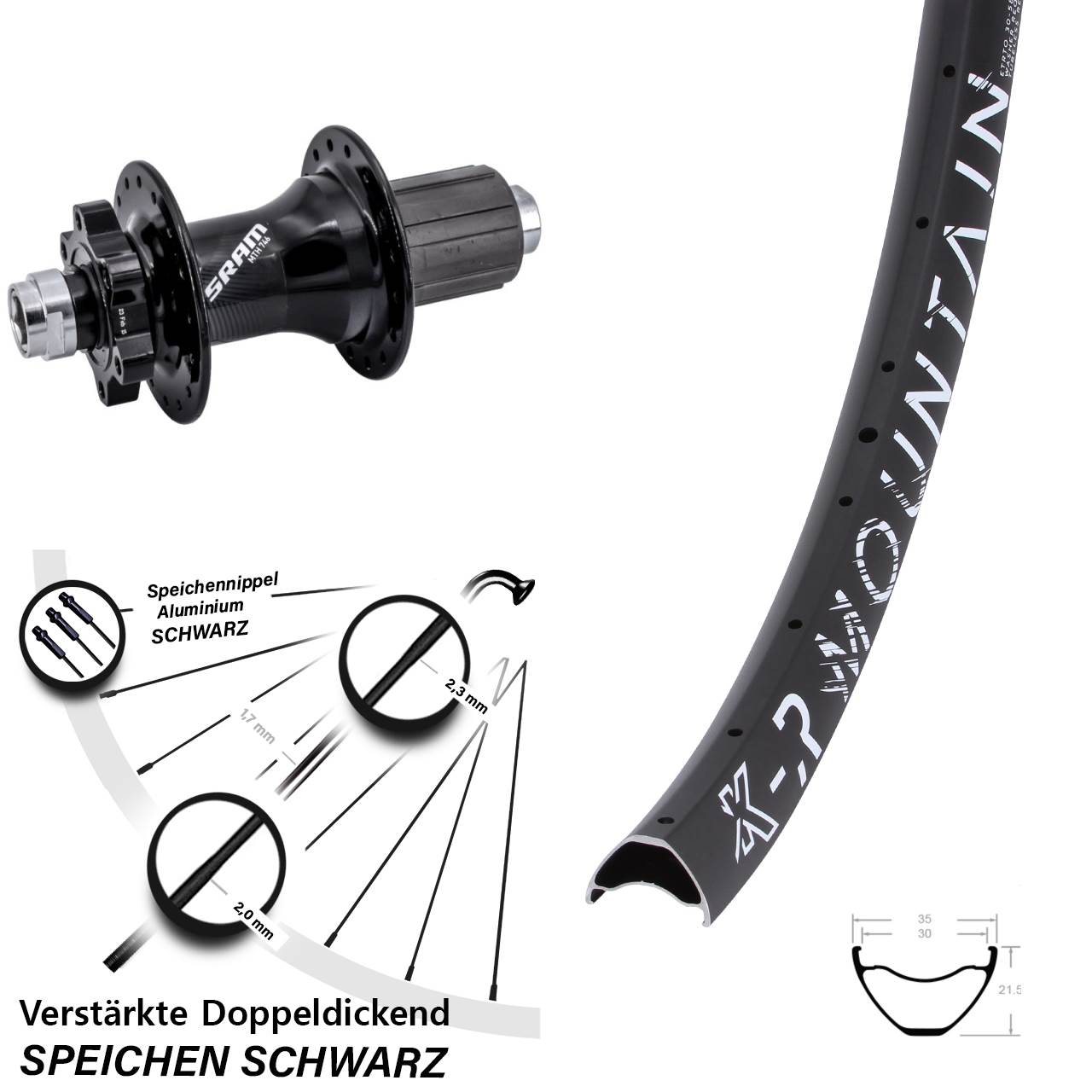 29 Zoll KX-R Mountain Sram 746 6-Loch Hinterrad 12x148 8-11 fach