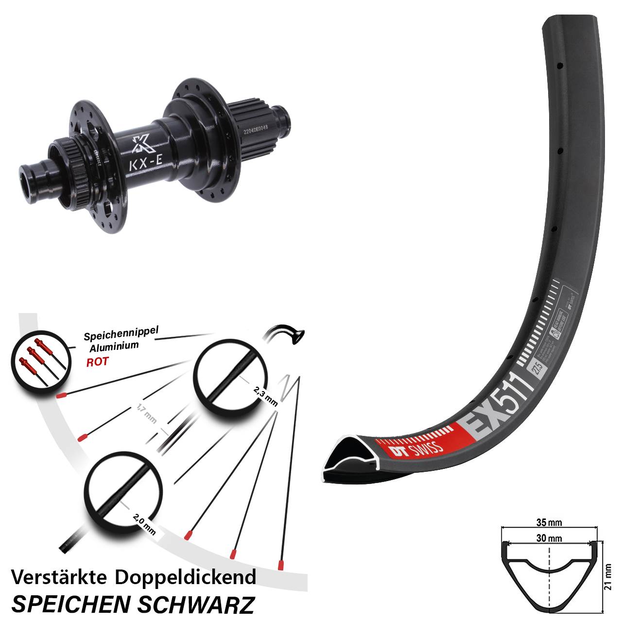 DT Swiss EX 511 KX-E Heavy Duty 29 Zoll Disc Hinterrad 12x148 Shimano Micro Spline