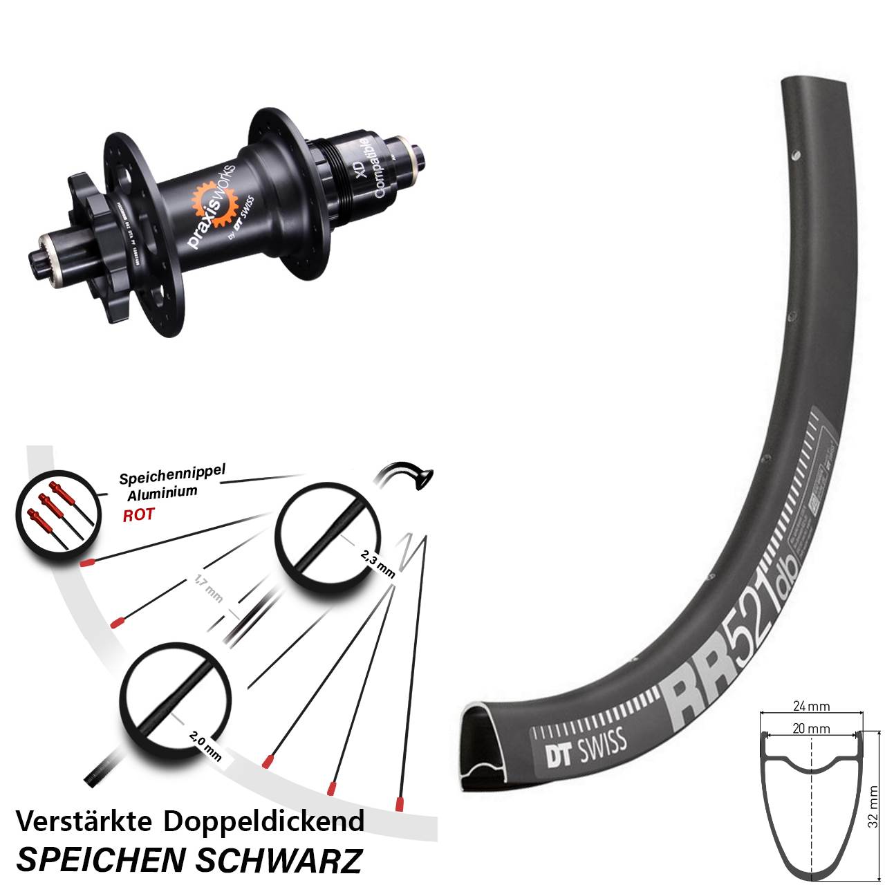 DT Swiss RR 521 DT Swiss 350 28 Zoll Hinterrad 6-Loch QR XD