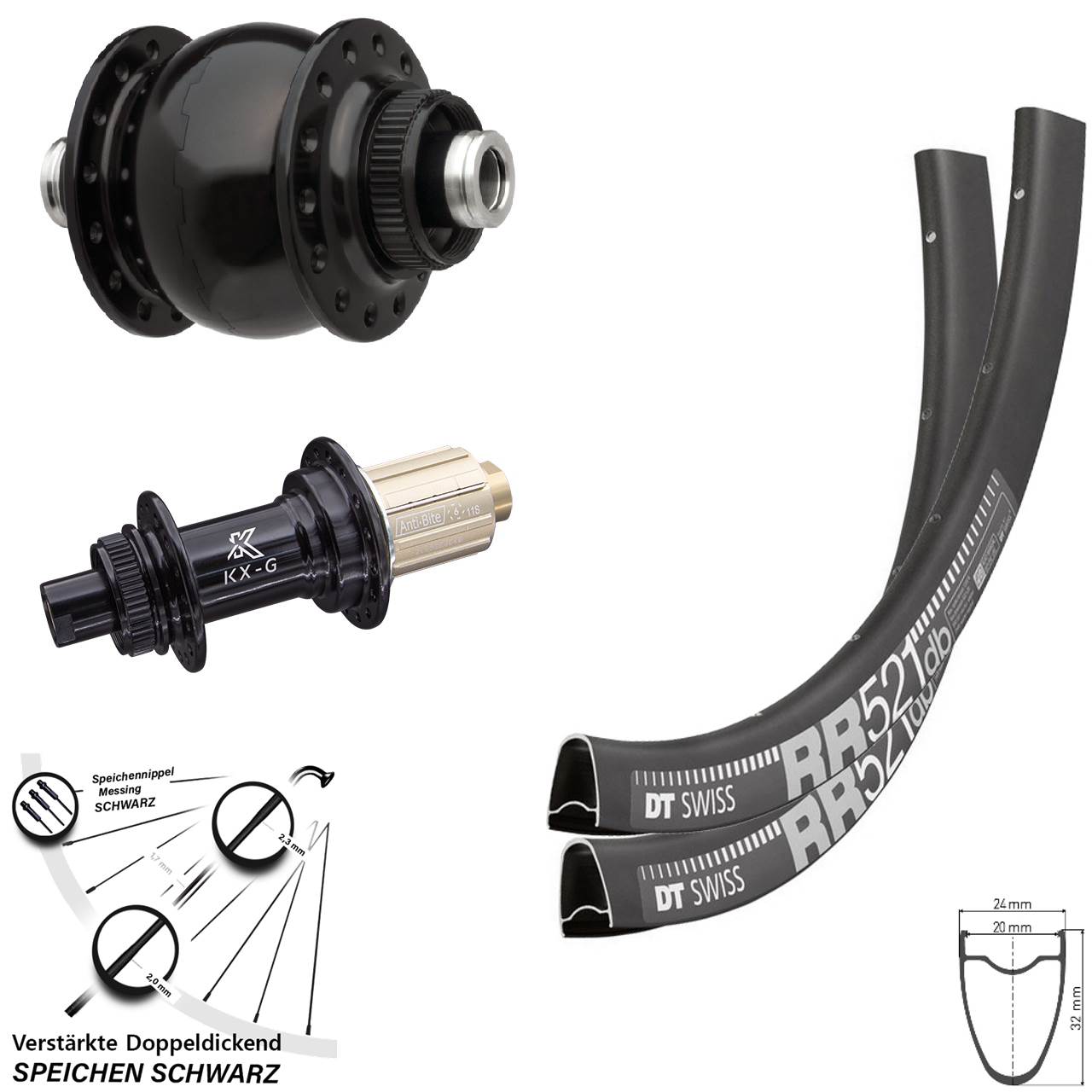 DT Swiss RR521 KX-G SON 28 Zoll Laufradsatz Centerlock 12x100/142 8-12 fach