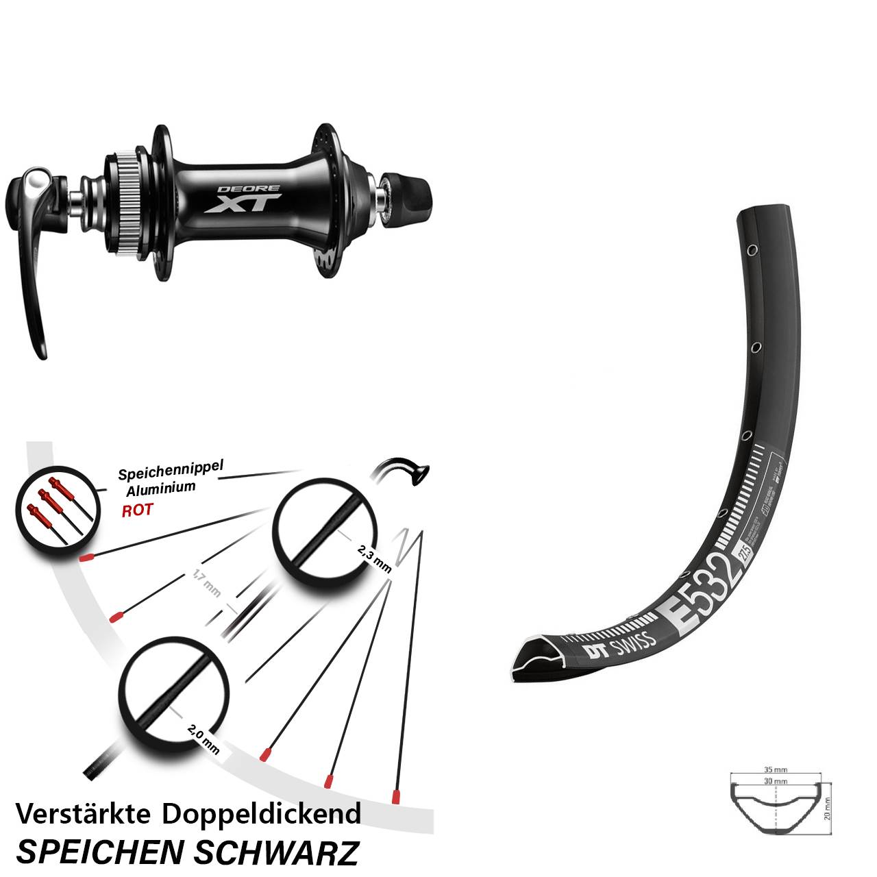 29 Zoll DT Swiss E 532 Shimano HB-M8000 Disc Laufrad QR